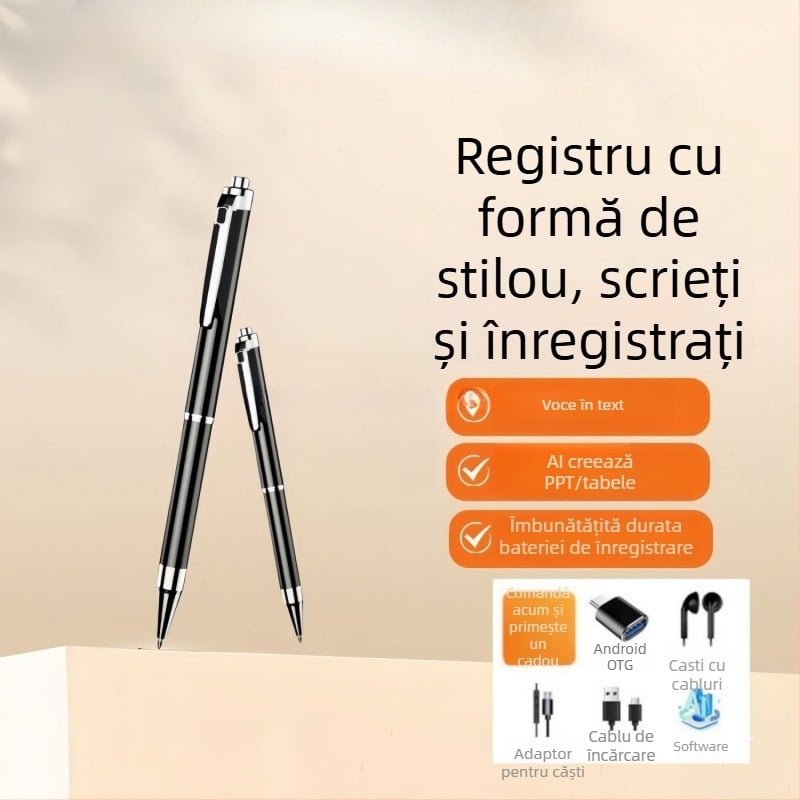 Stilou AI de înregistrare cu traducere voce în text, microfon direcțional, fără card de memorie, fără înregistrare video
