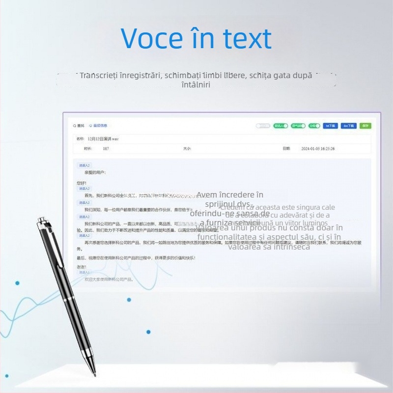 Stilou AI de înregistrare cu traducere voce în text, microfon direcțional, fără card de memorie, fără înregistrare video