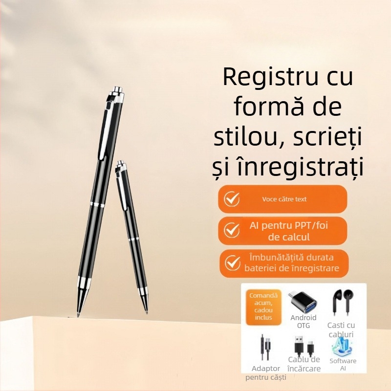 Stilou AI de înregistrare cu traducere voce în text, microfon direcțional, fără card de memorie, fără înregistrare video