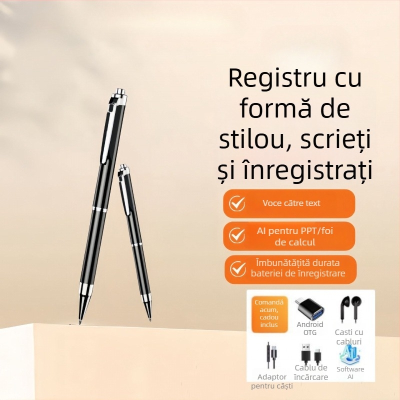 Stilou AI de înregistrare cu traducere voce în text, microfon direcțional, fără card de memorie, fără înregistrare video