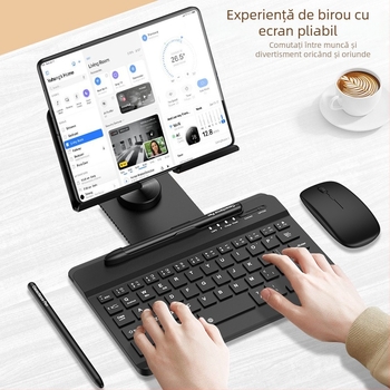 Suport rotativ de 360° pentru laptop și tabletă, cu sistem de răcire, pentru tastatură și mouse Bluetooth