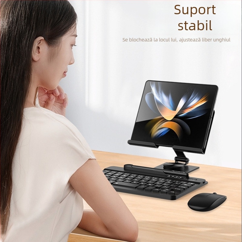 Suport rotativ de 360° pentru laptop și tabletă, cu sistem de răcire, pentru tastatură și mouse Bluetooth