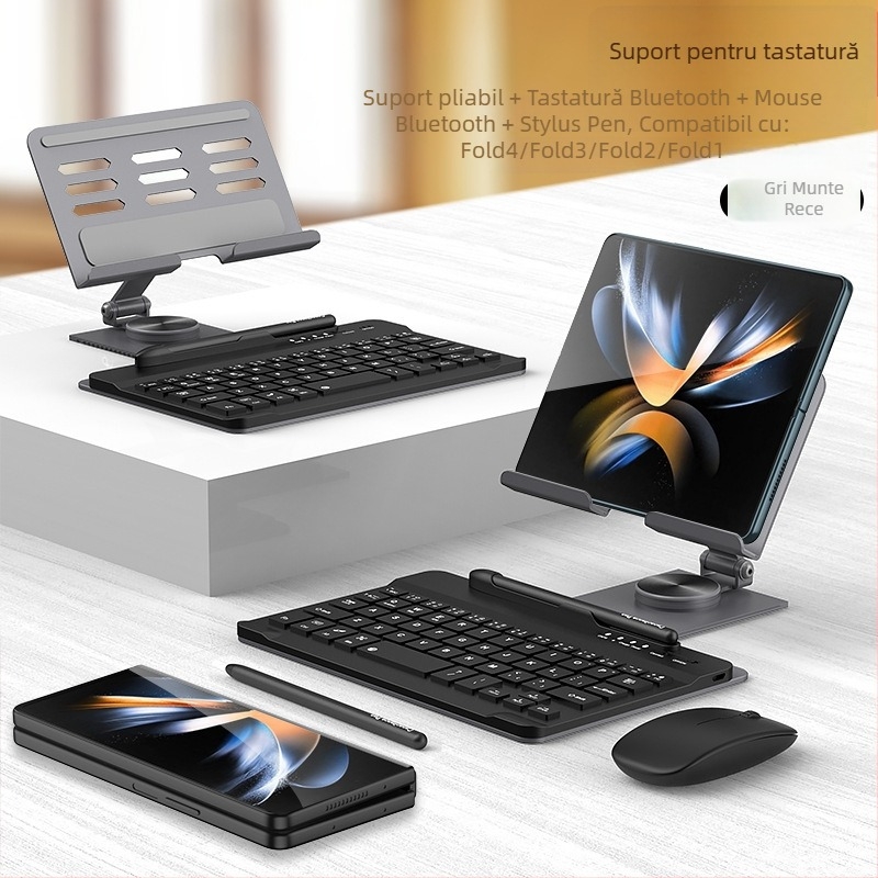 Suport rotativ de 360° pentru laptop și tabletă, cu sistem de răcire, pentru tastatură și mouse Bluetooth