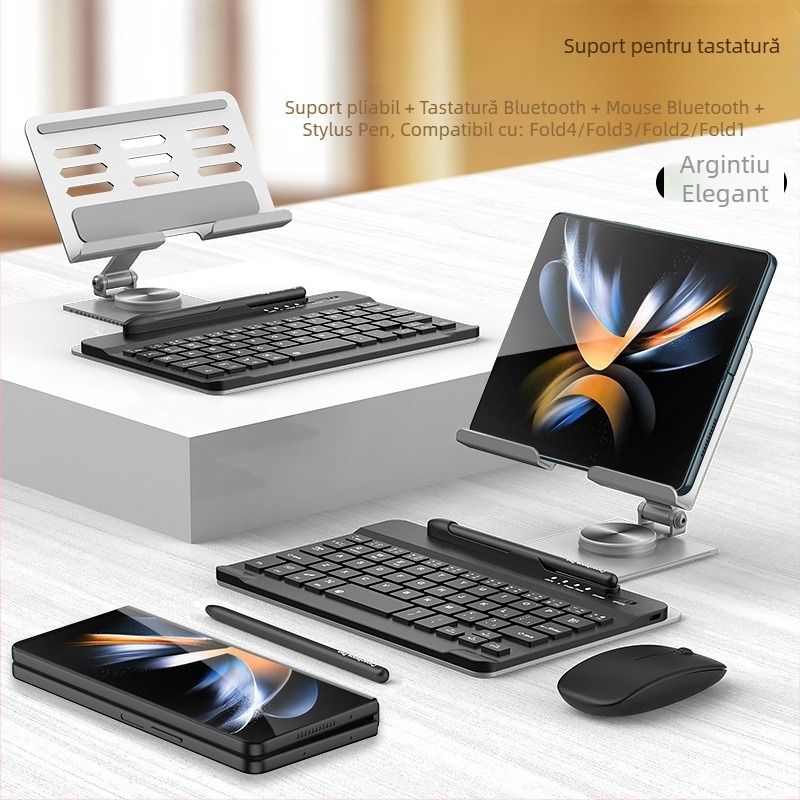 Suport rotativ de 360° pentru laptop și tabletă, cu sistem de răcire, pentru tastatură și mouse Bluetooth