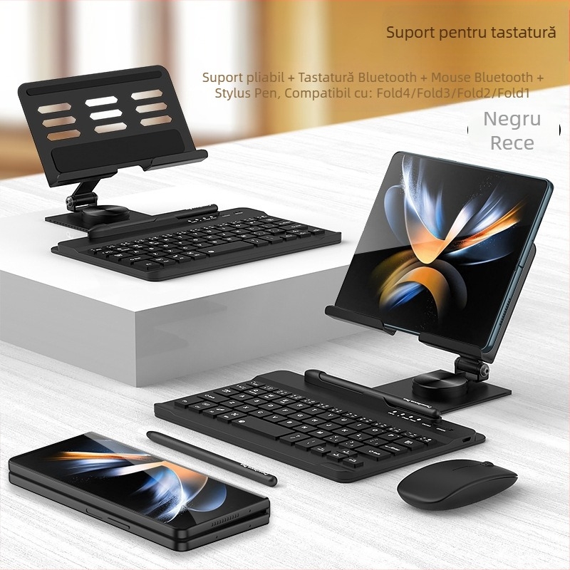 Suport rotativ de 360° pentru laptop și tabletă, cu sistem de răcire, pentru tastatură și mouse Bluetooth