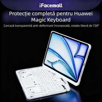 Carcasă protecție transparentă pentru tastatură, rotativă, cu iluminare de fundal și suport pentru Huawei MatePad Air 12 și 11.5S