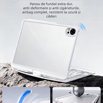 Carcasă protecție transparentă pentru tastatură, rotativă, cu iluminare de fundal și suport pentru Huawei MatePad Air 12 și 11.5S