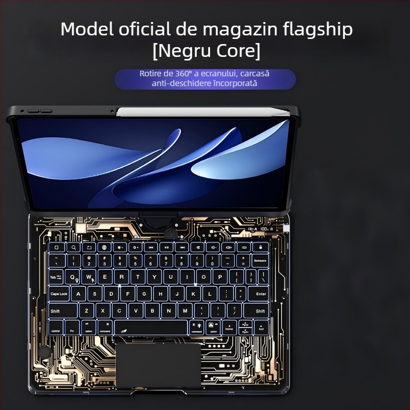 Carcasă protecție transparentă pentru tastatură, rotativă, cu iluminare de fundal și suport pentru Huawei MatePad Air 12 și 11.5S