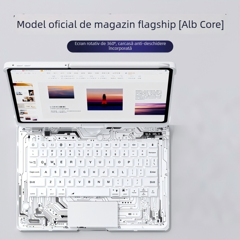 Carcasă protecție transparentă pentru tastatură, rotativă, cu iluminare de fundal și suport pentru Huawei MatePad Air 12 și 11.5S