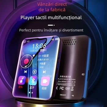 Player MP4 metal cu Bluetooth și ecran tactil, afișaj TFT de 2,5 inch, suport pentru card TF, MP3/WAV/FLAC/APE/WMA/OGG, radio FM și înregistrare