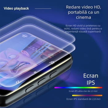Player MP4 metal cu Bluetooth și ecran tactil, afișaj TFT de 2,5 inch, suport pentru card TF, MP3/WAV/FLAC/APE/WMA/OGG, radio FM și înregistrare