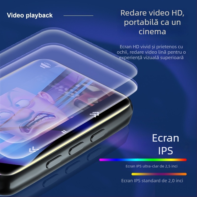 Player MP4 metal cu Bluetooth și ecran tactil, afișaj TFT de 2,5 inch, suport pentru card TF, MP3/WAV/FLAC/APE/WMA/OGG, radio FM și înregistrare