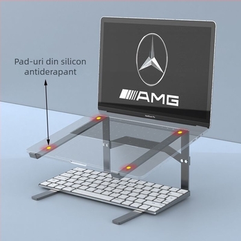 Suport pentru laptop cu design cu două niveluri, suport vertical pentru laptopuri de gaming, răcire ascunsă, tastatură detașabilă, construcție din plastic