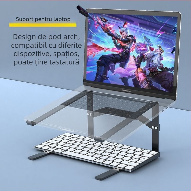 Suport pentru laptop cu design cu două niveluri, suport vertical pentru laptopuri de gaming, răcire ascunsă, tastatură detașabilă, construcție din plastic
