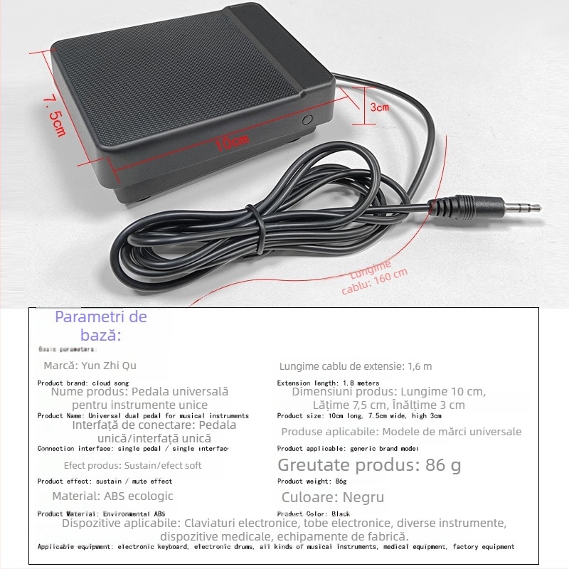 Pedala de susținere pentru pian electronic și tastatură MIDI – întrerupător cu un singur picior