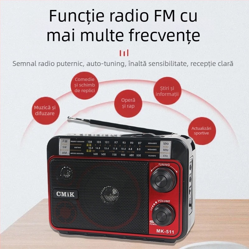 Radio multi-band cu interfață USB, card TF, redare MP3 și reglaj cu indicator