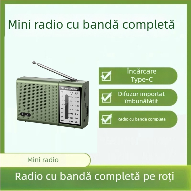 Radio compact cu bandă completă pentru persoane în vârstă, ușor de utilizat, reîncărcabil