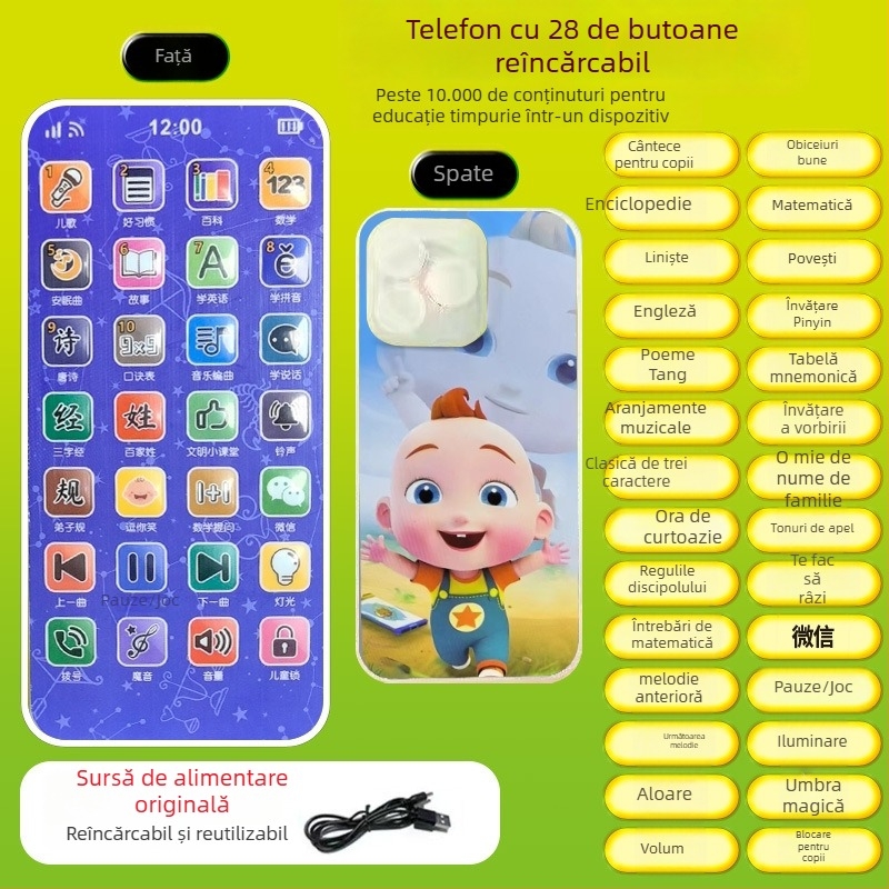 Jucărie educativă de povestire pentru învățare timpurie, dispozitiv interactiv reîncărcabil pentru copii 0–3 ani, redare MP3 și interacțiune emoțională, corp din plastic cu Microceratops