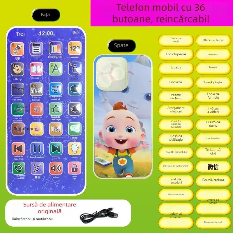 Jucărie educativă de povestire pentru învățare timpurie, dispozitiv interactiv reîncărcabil pentru copii 0–3 ani, redare MP3 și interacțiune emoțională, corp din plastic cu Microceratops