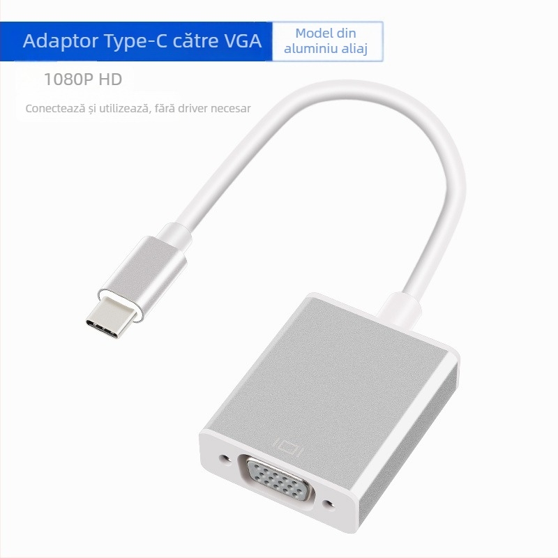 Adaptor Type-C către HDMI, USB 3.1, carcasă din aluminiu, interfață HDMI, nucleu din cupru, cip 1
