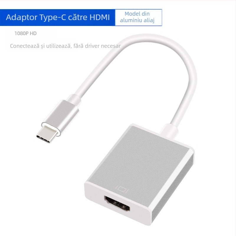Adaptor Type-C către HDMI, USB 3.1, carcasă din aluminiu, interfață HDMI, nucleu din cupru, cip 1