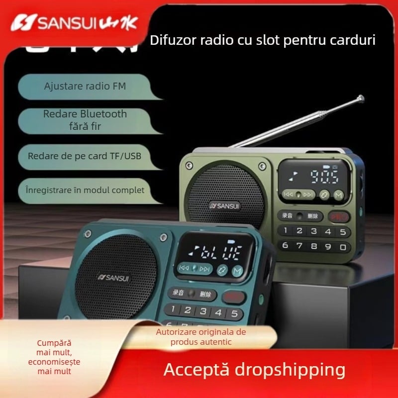 Boxă Bluetooth Sansui F22 cu radio FM, portabilă, multifuncțională, înregistrare USB/SD și afișaj digital