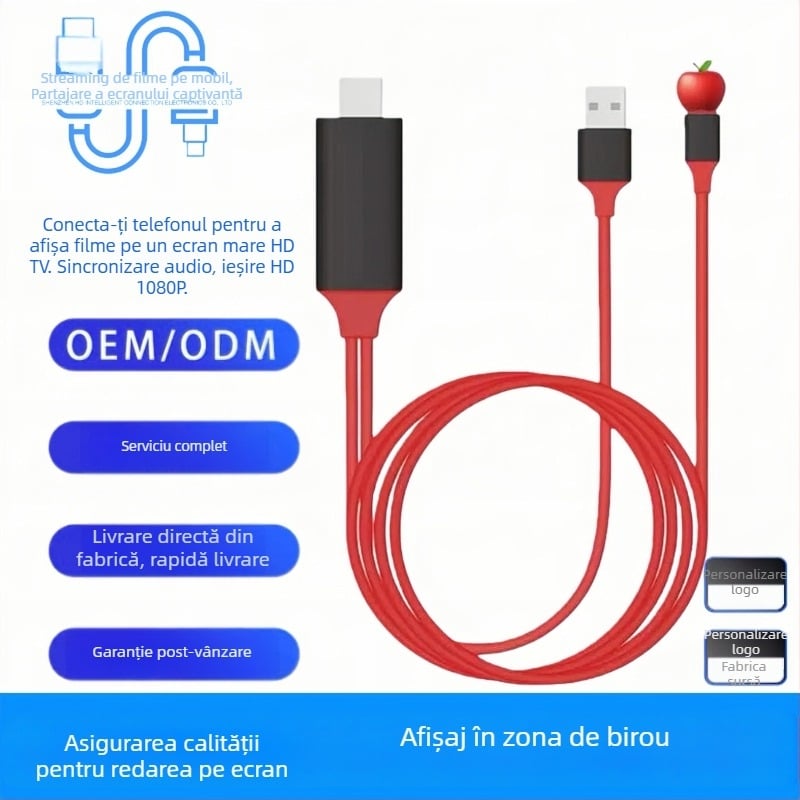 Cablu adaptor Lightning către HDTV pentru Apple — interfață OTG, cip DR340, miez din cupru, conector P8