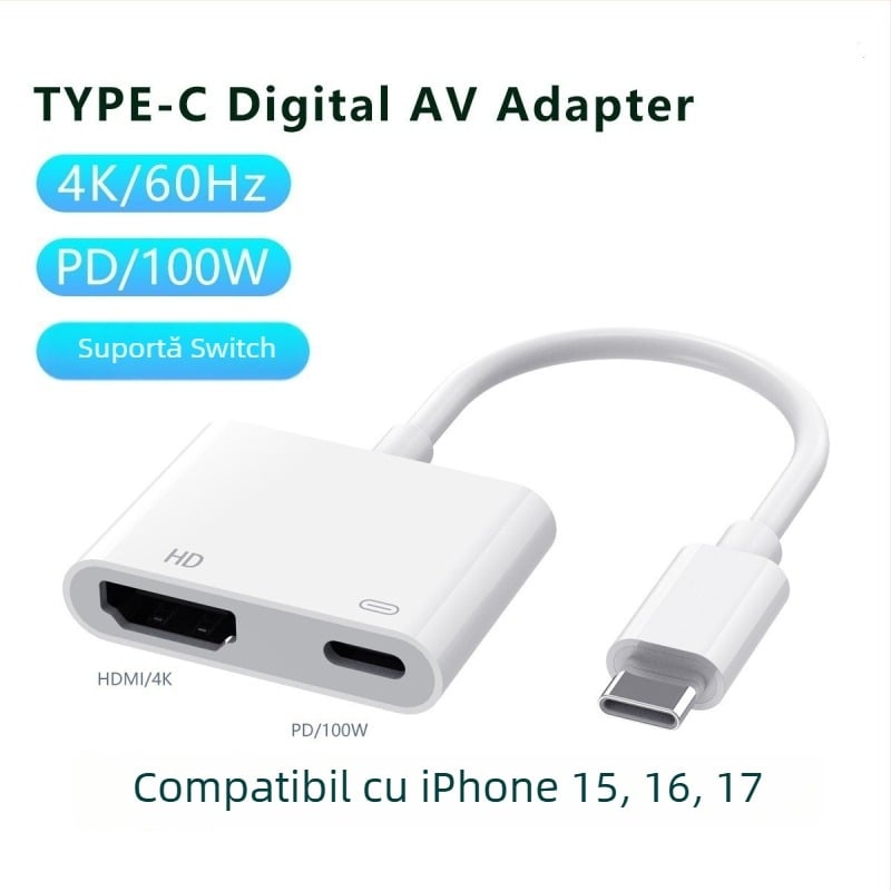 Cablu adaptor Type-C la HDMI – suport 4K, interfață HDMI, viteză 5 Gbps, lungime 0,1 m
