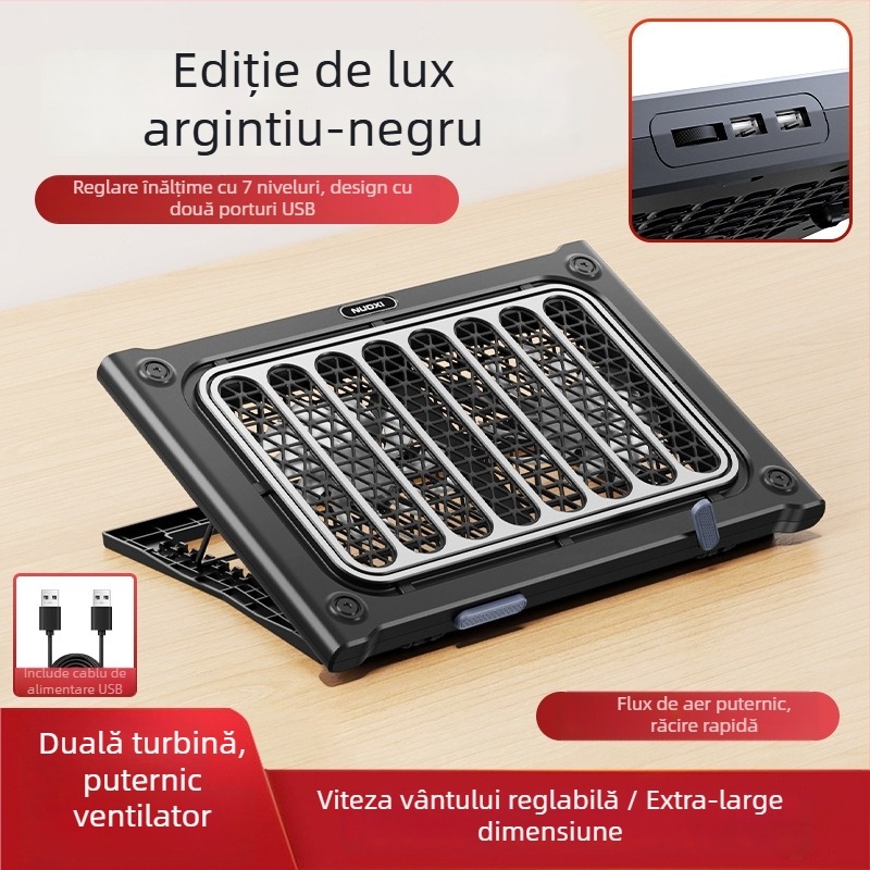 Noci C400 Cooler laptop cu 2 ventilatoare, răcire prin aer, suport de birou pliabil, compatibil universal