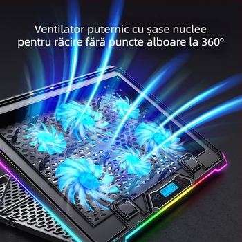 Padă de răcire pentru laptop K15, răcire cu aer, 6 ventilatoare, plasă metalică și plastic