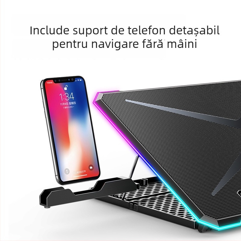 Padă de răcire pentru laptop K15, răcire cu aer, 6 ventilatoare, plasă metalică și plastic