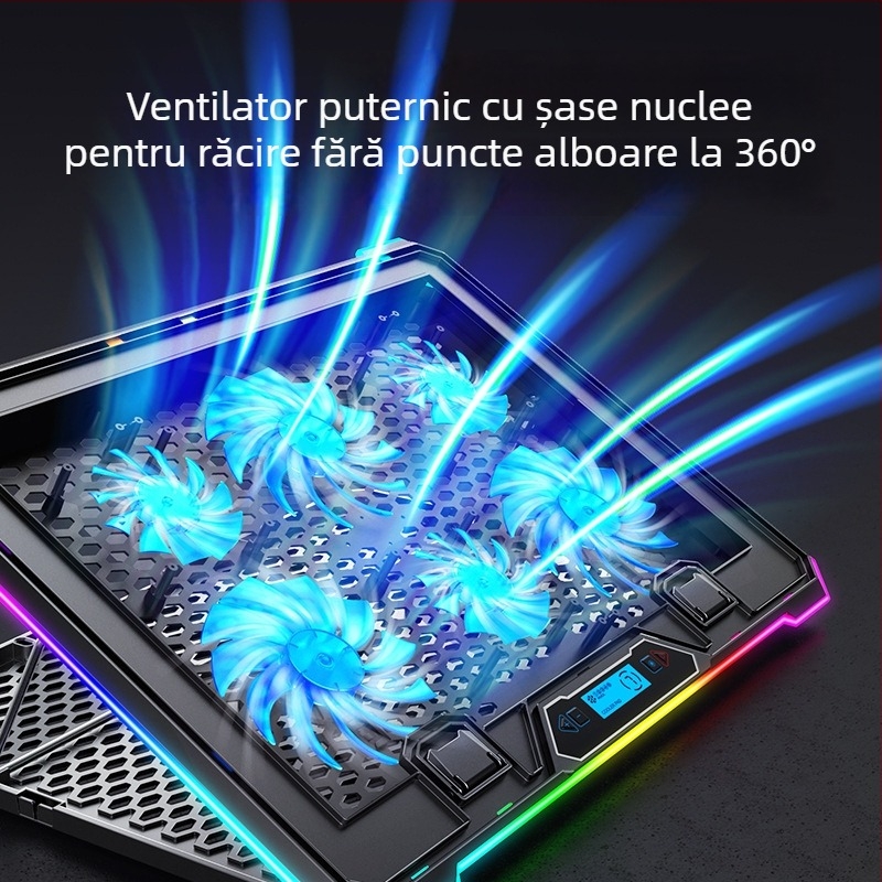 Padă de răcire pentru laptop K15, răcire cu aer, 6 ventilatoare, plasă metalică și plastic