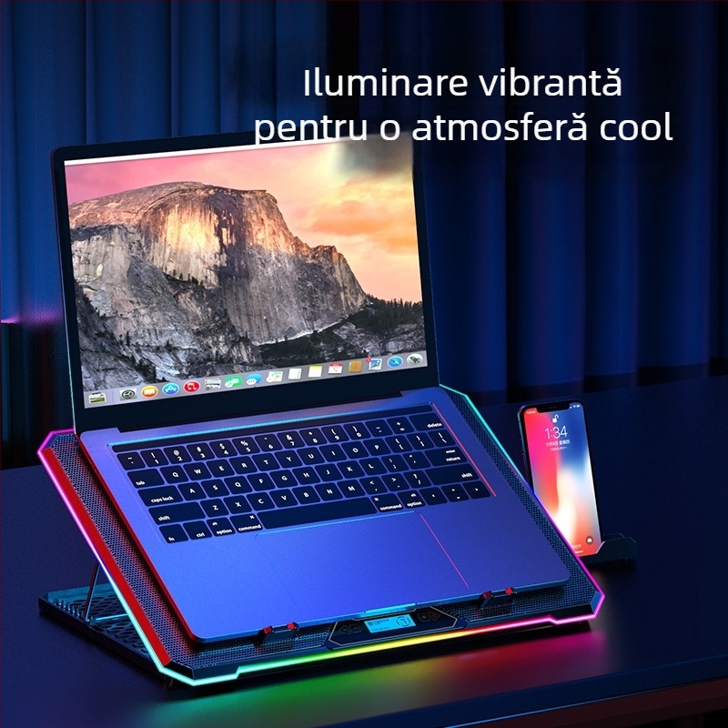 Padă de răcire pentru laptop K15, răcire cu aer, 6 ventilatoare, plasă metalică și plastic
