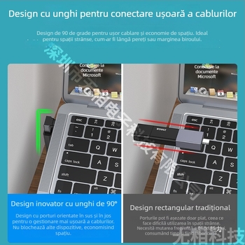 Adaptor Type-C către USB 3.0, unghi de 90°, Type-C masculin către USB-A feminin, nucleu de cupru, USB 3.0