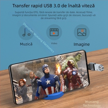 Adaptor Type-C către USB 3.0, unghi de 90°, Type-C masculin către USB-A feminin, nucleu de cupru, USB 3.0