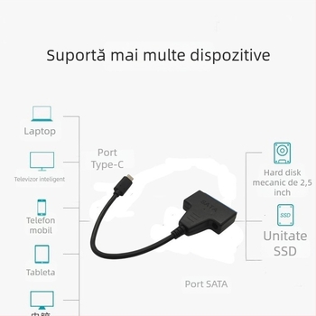 Cablu adaptor SATA III Type-C pentru discuri SATA 2,5/3,5 inchi, 6Gbps, 25 cm, miez cupru