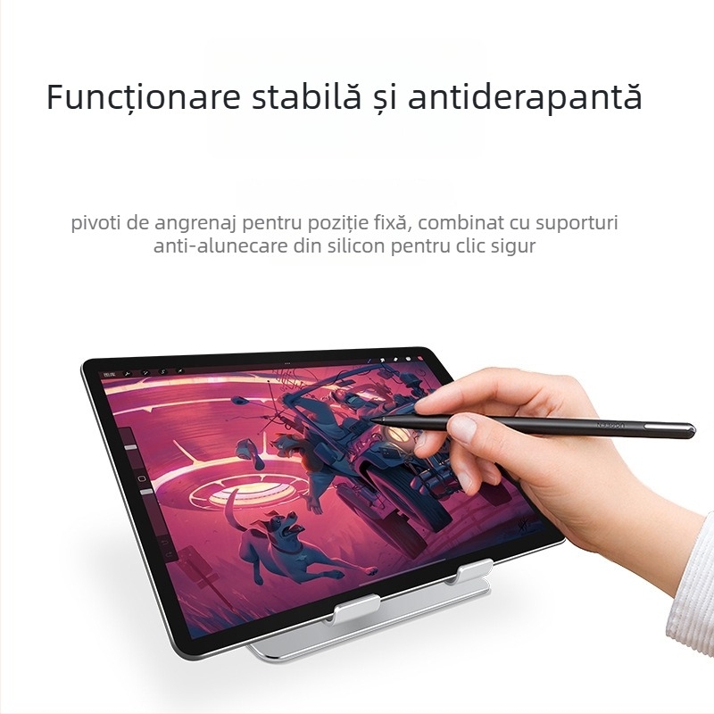 Suport pentru tabletă, reglabil, pliabil din aliaj de aluminiu cu bază de disipare a căldurii (Material: aliaj de aluminiu; Design: pliabil; Compatibilitate: iPad și dispozitive Apple; Greutate: 0,36 kg)