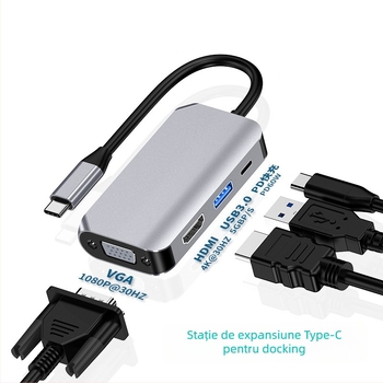 Cablu adaptor Type-C cu hub HDMI de 4 porturi, nucleu din cupru, viteză de transfer 500