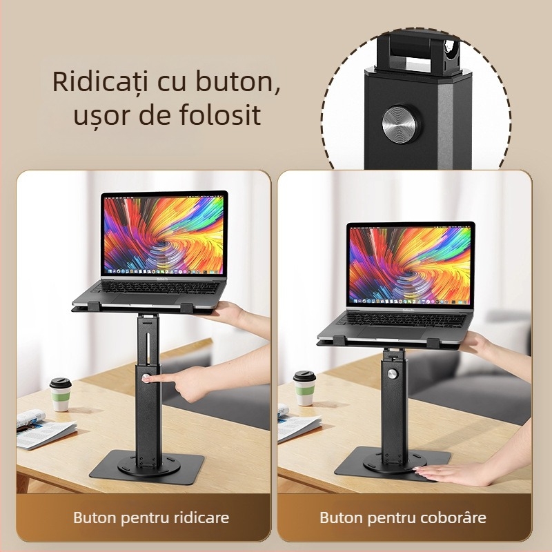 Suport pentru laptop/tabletă cu rotire la 360°, înălțime reglabilă, aliaj de aluminiu, disipare a căldurii, model Z9