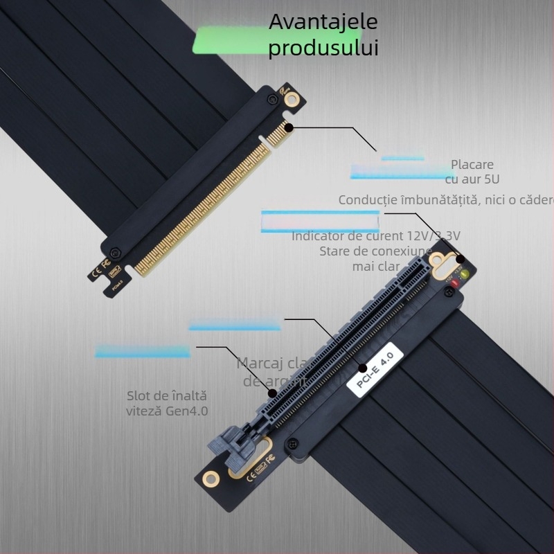 Cablu PCIe pentru extinderea plăcii grafice Gen4.0 - adaptor, model V010S-Plus, nucleu din cupru, conector unic, cip 1084