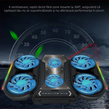 Radiator pentru laptop Q6 cu 6 ventilatoare, bază de răcire pentru notebookuri, ultrabookuri și playbookuri