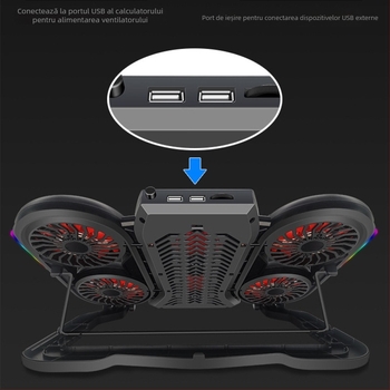 Radiator pentru laptop Q6 cu 6 ventilatoare, bază de răcire pentru notebookuri, ultrabookuri și playbookuri