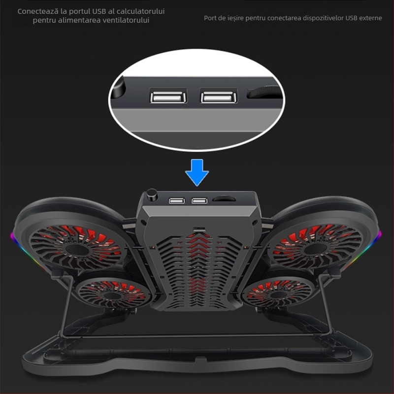 Radiator pentru laptop Q6 cu 6 ventilatoare, bază de răcire pentru notebookuri, ultrabookuri și playbookuri