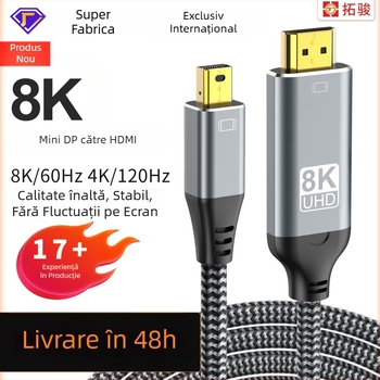Cablu adaptor Mini DisplayPort către HDMI, nucleu de cupru, 32,4 Gbps, lungimi 0,2–2 m, compatibil cu calculatoare, monitoare, proiectoare, televizoare, laptopuri și Microsoft Surface
