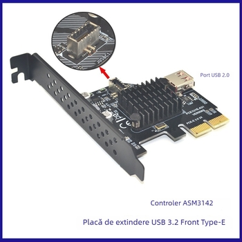 Card adaptor cu cip ASMedia ASM3142, model PCE1U1E-A31, viteză transfer 1000 MB/s, interfață: altă