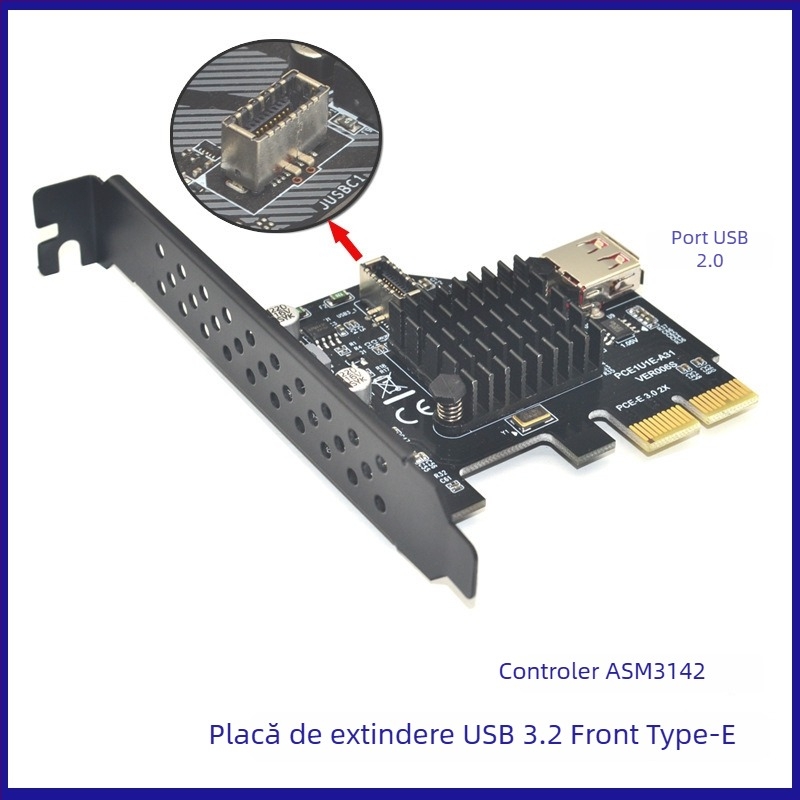 Card adaptor cu cip ASMedia ASM3142, model PCE1U1E-A31, viteză transfer 1000 MB/s, interfață: altă
