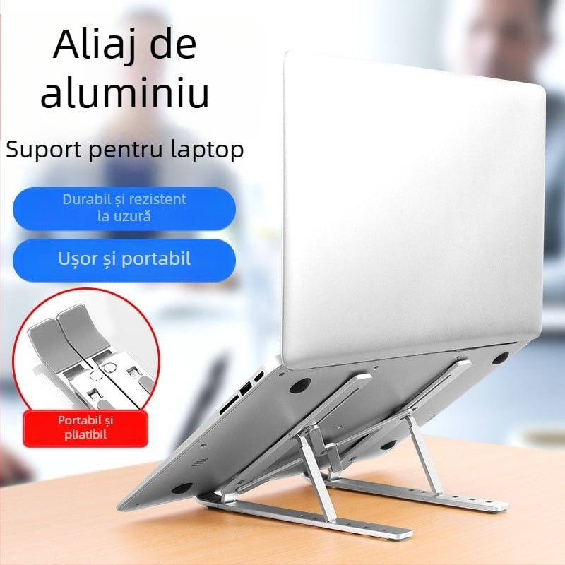 Suport pentru laptop Nuoxi N3, aliaj de aluminiu, înălțime reglabilă, pliabil; compatibil cu laptopuri, ultrabookuri și laptopuri de gaming