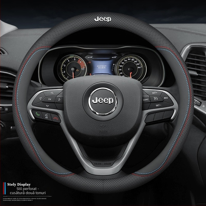 Husă din piele pentru volan Jeep, stil matur, pentru patru sezoane, material: piele artificială, montaj: pentru mașini speciale