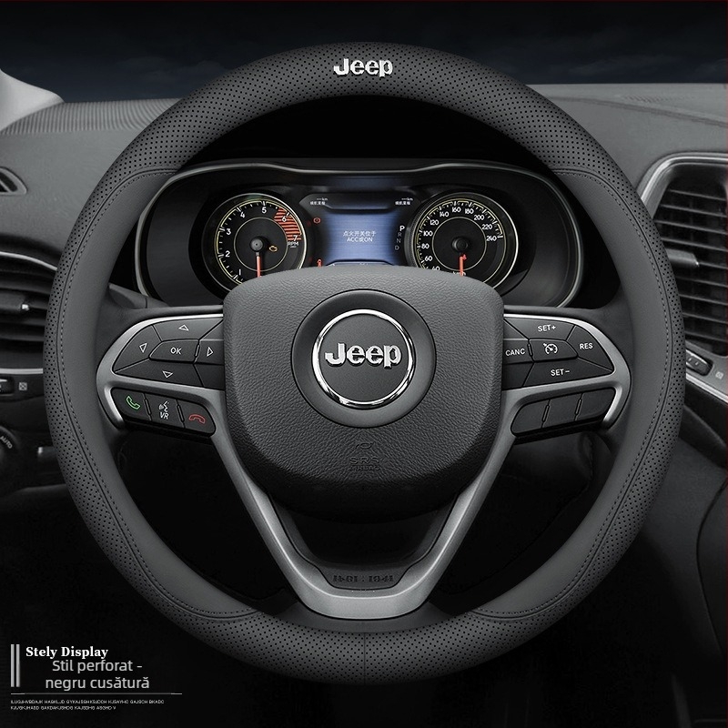 Husă din piele pentru volan Jeep, stil matur, pentru patru sezoane, material: piele artificială, montaj: pentru mașini speciale