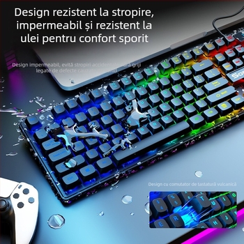 Set tastatură și mouse KM2025 - USB cablat, senzație mecanică, iluminare de fundal, 1800 DPI, ergonomic, pentru notebook, acasă, gaming și birou